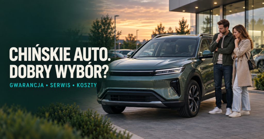Chiński SUV przed salonem samochodowym – poradnik Auto Wybór